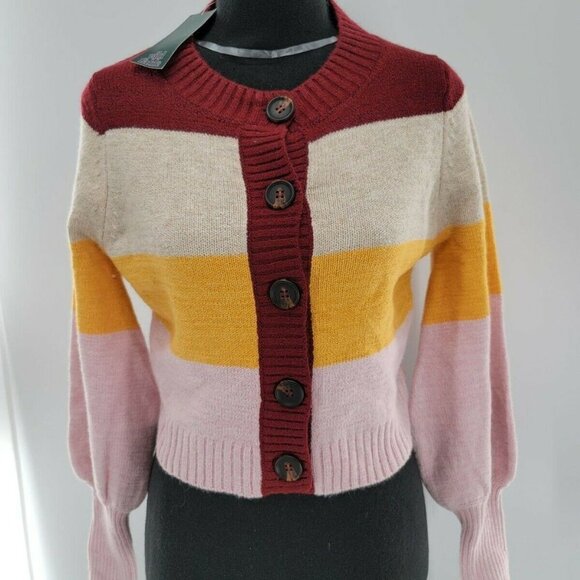 Wild Fable Cardigan Sweater Multicolor Striped Cropped Full Button Womens - Picture 4 of 9